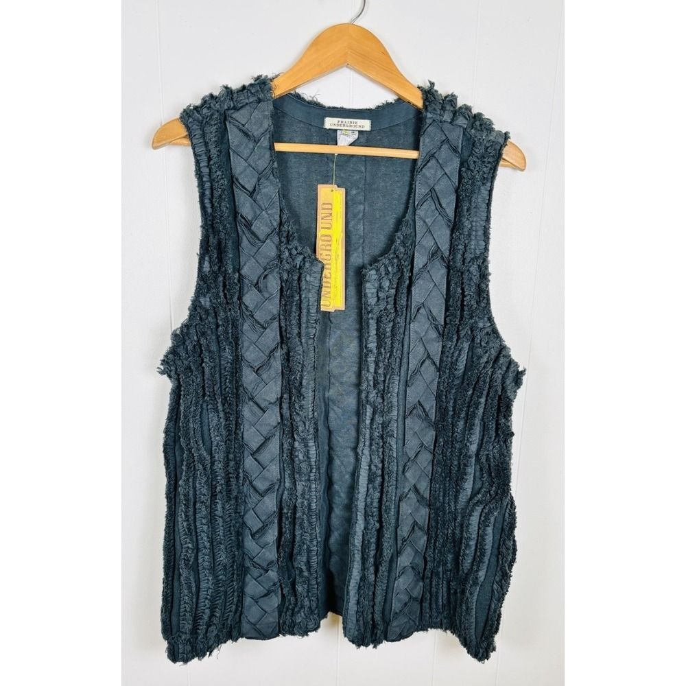 Prairie Underground Large Green Chenille Vest Jacket Organic Cotton & Hemp - NEW